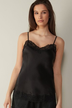 Intimissimi Blonder and Silk Tank Top Dame Svarte | NOXF4386