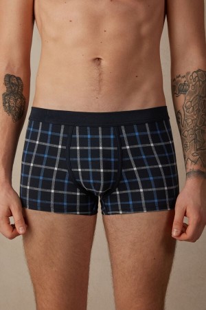 Intimissimi Blue Checkered in Stretch Supima® Bomull Boxer Herre Blå | NORW3416