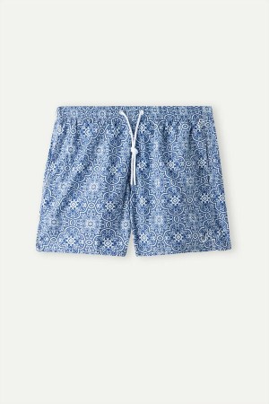 Intimissimi Blue Majolica Print Badeshorts Herre Hvite Blå | NOJJ3331