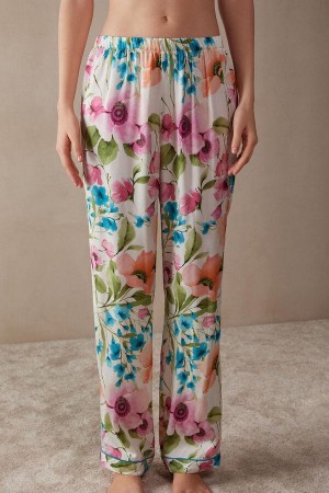 Intimissimi Botanical Lyrics Full Length Satin Pants Pyjamas Dame Multicolor | NOCE4021
