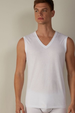 Intimissimi Brede-Reima Supima Bomull Tank Top Herre Hvite | NOKI3020