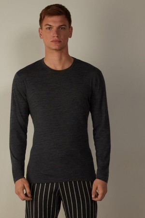 Intimissimi Crew-Neck Merino-Ull Top Langermet Herre Grå | NOJJ3118