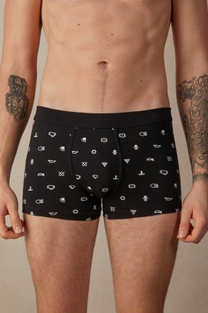 Intimissimi Dashboard Warning Light in Stretch Supima® Bomull Boxer Herre Svarte Lyse | NOXF3398