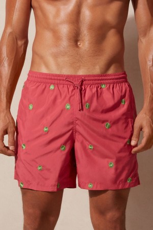 Intimissimi Embroidered Kiwi Badebukse Herre Mørke Rosa | NOEX3319