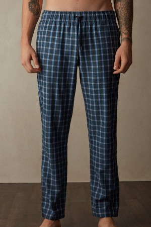 Intimissimi Full Length Pants in Check Patterned Brushed Cloth Pyjamas Herre Blå | NOWY3178