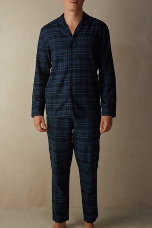 Intimissimi Full Length in Brushed Blue Check Patterned Cloth Pyjamas Herre Blå | NOHK3138
