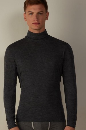 Intimissimi High-Neck Merino-Ull Top Langermet Herre Grå | NOHK3120