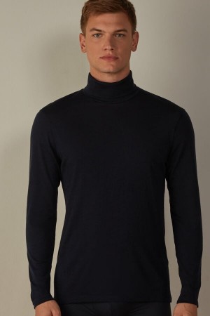Intimissimi High-Neck Merino-Ull Top Langermet Herre Blå | NOKI3117