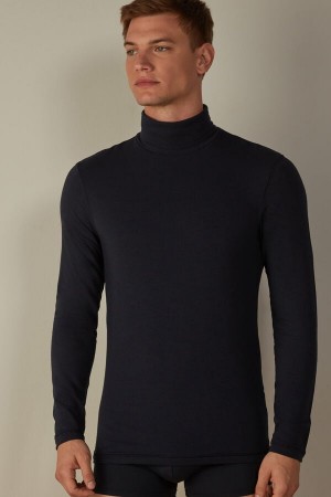 Intimissimi High-Neck Modal-Cashmere Top Langermet Herre Blå | NOGL3121