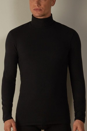 Intimissimi High-Neck Modal-Cashmere Top Langermet Herre Svarte | NOLH3116