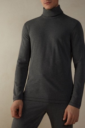 Intimissimi High-Neck Modal-Cashmere Top Langermet Herre Dyp Grå | NOEX3106