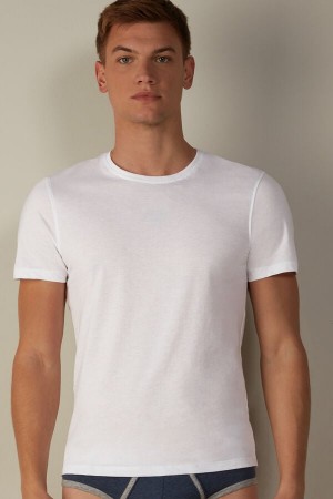 Intimissimi Kort-Sleeve Crew-Neck T-Shirt in Extra-Fine Supima® Bomull Pyjamas Herre Hvite | NOAP3169