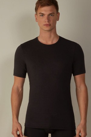 Intimissimi Kort-Sleeve Modal-Cashmere T-skjorte Herre Svarte | NOPQ3055