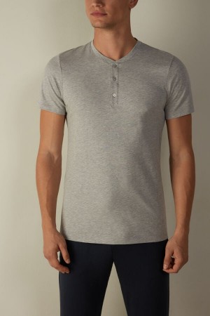 Intimissimi Kort-Sleeved Supima® Bomull Shirt Pyjamas Herre Lyse Grå | NODN3167