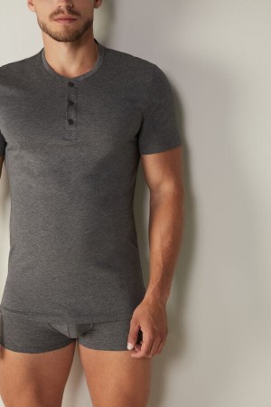 Intimissimi Kort-Sleeved Supima® Bomull Shirt Pyjamas Herre Dyp Grå | NOHK3164