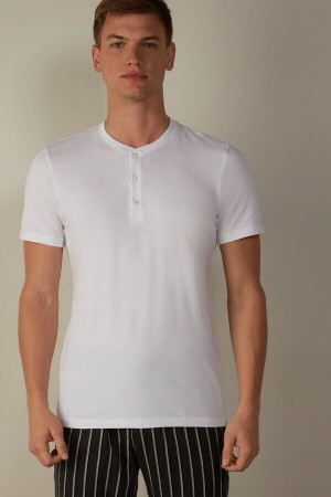 Intimissimi Kort-Sleeved Supima® Bomull Shirt Pyjamas Herre Hvite | NOEX3151