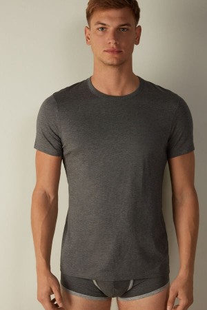 Intimissimi Kort Sleeve Crew Neck T Shirt in Supima® Bomull Pyjamas Herre Dyp Grå | NOSO3168