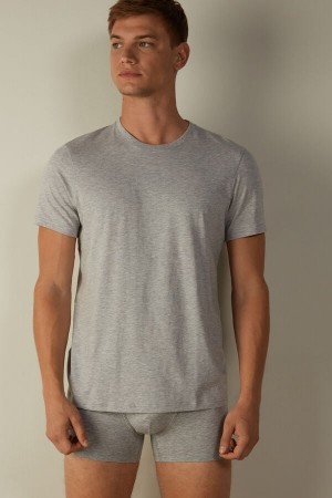 Intimissimi Kort Sleeve Crew Neck T Shirt in Supima® Bomull Pyjamas Herre Lyse Grå | NOQZ3153