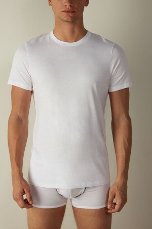 Intimissimi Kort Sleeve Crew Neck T Shirt in Supima® Bomull Pyjamas Herre Hvite | NORW3150