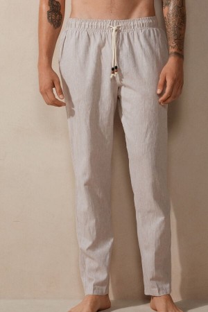 Intimissimi Linen and Bomull Full Length Bukse Herre Beige Hvite | NOBC3085