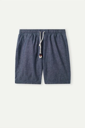 Intimissimi Linen and Bomull Shorts Herre Blå | NOPQ3073