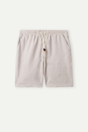 Intimissimi Linen and Bomull Shorts Herre Beige Hvite | NOAP3072