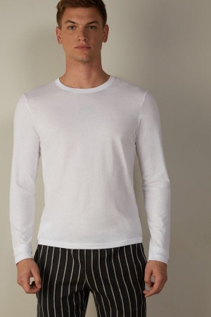 Intimissimi Long-Sleeve Supima® Bomull Top Pyjamas Herre Hvite | NOKI3162