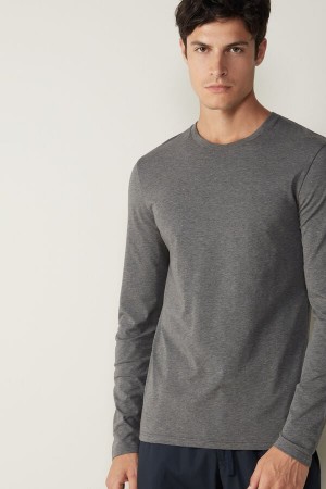 Intimissimi Long-Sleeve Supima® Bomull Top Pyjamas Herre Dyp Grå | NOZG3160