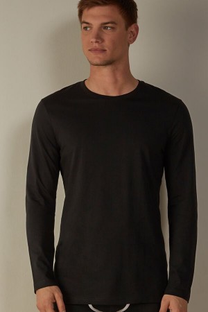 Intimissimi Long-Sleeve Supima® Bomull Top Pyjamas Herre Svarte | NONB3155