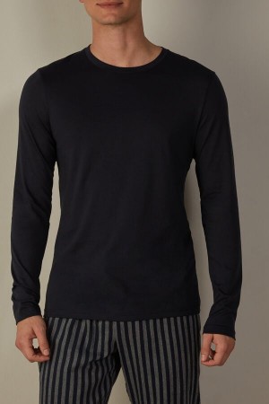 Intimissimi Long-Sleeve Supima® Bomull Top Pyjamas Herre Blå | NOMA3154