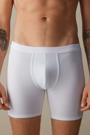 Intimissimi Long in Stretch Supima® Bomull Boxer Herre Hvite | NOPQ3428