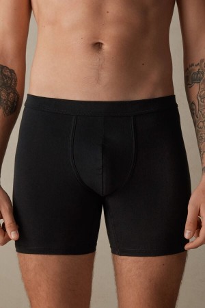 Intimissimi Long in Stretch Supima® Bomull Boxer Herre Svarte | NOFM3424