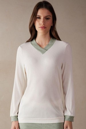 Intimissimi Lost in Fields V-neck Top in Modal Pyjamas Dame Lyse Gul Hvite | NOBC3915