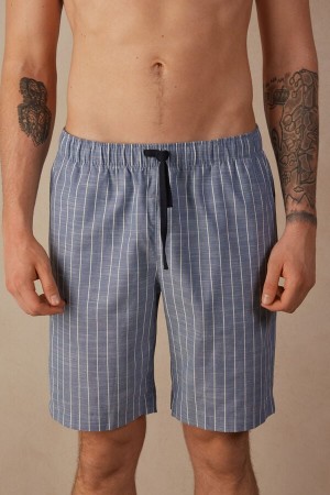 Intimissimi Microstripe Shorts in Bomull Cloth Pyjamas Herre Blå | NOHK3190