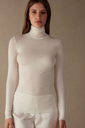 Intimissimi Modal Cashmere Ultralight High-Neck Top Langermet Dame Lyse Gul | NOOR4216