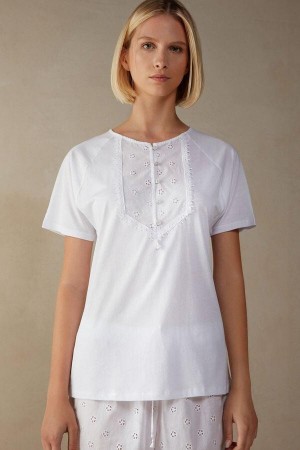 Intimissimi Morning Feelings Kort Sleeve Top in Supima® Ultrafresh Bomull Pyjamas Dame Hvite | NOHK3942