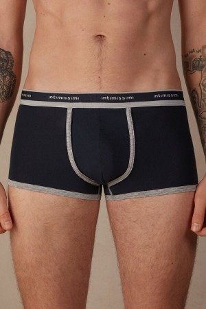 Intimissimi Natural Fresh Supima® Bomull with Logo Boxer Herre Blå Lyse Grå | NORW3389