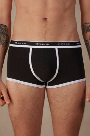 Intimissimi Natural Fresh Supima® Bomull with Logo Boxer Herre Svarte Hvite | NOTV3388