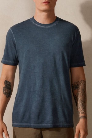 Intimissimi Oil Washed Bomull Kort Sleeve T-skjorte Herre Mørke Blå | NOAP3027
