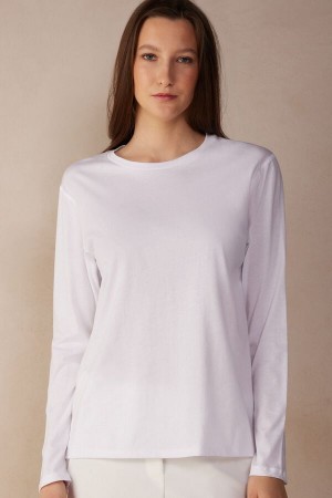 Intimissimi Oversized Top in Supima® Bomull Langermet Dame Hvite | NOTV4220