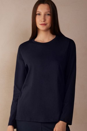 Intimissimi Oversized Top in Supima® Bomull Langermet Dame Blå | NOUT4218