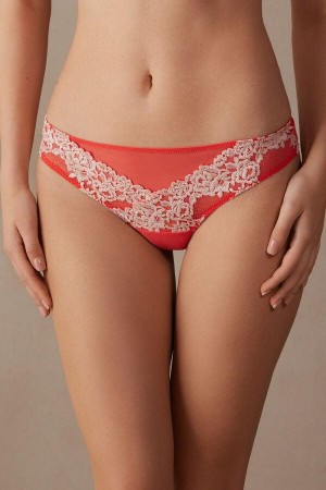 Intimissimi Pretty Flowers Brazilian Truser Dame Dyp Rød Hvite | NOFM3587