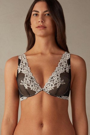 Intimissimi Pretty Flowers Elena Balconette BH Dame Svarte Hvite | NOEX4534