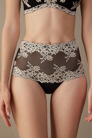 Intimissimi Pretty Flowers Hipster Brazilian Truser Dame Svarte Hvite | NOSO3720