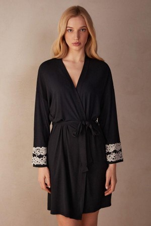 Intimissimi Pretty Flowers Modal Robe Pyjamas Dame Svarte Hvite | NOFM3847