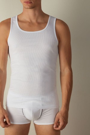 Intimissimi Ribbet Supima Bomull Tank Top Herre Hvite | NOZG3018