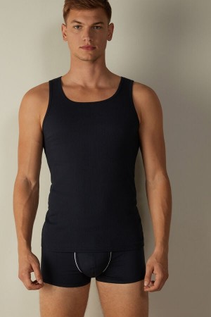 Intimissimi Ribbet Supima Bomull Tank Top Herre Blå | NOCE3016