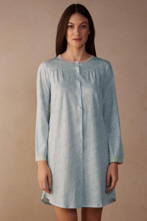 Intimissimi Romantic Cashmere Button Up Night Shirt Pyjamas Dame Lyse Blå | NODN3841