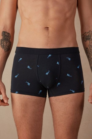 Intimissimi Shark in Stretch Supima® Bomull Boxer Herre Blå Mørke Grå | NOHK3404