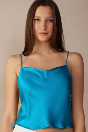 Intimissimi Silk Crop Camisole Tank Top Dame Turkis | NOTV4299